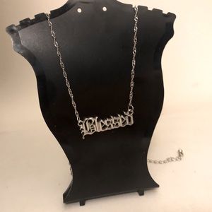 BLESSED Polished Silver Pendant Necklace with Rope Chain